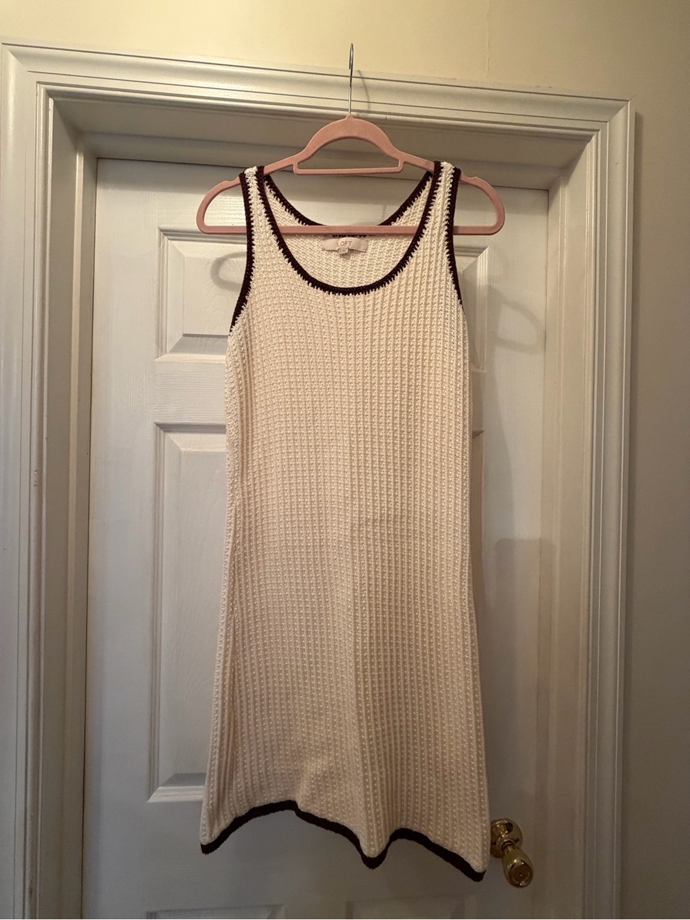 Cream Knit Tank dress with Chocolate Trim